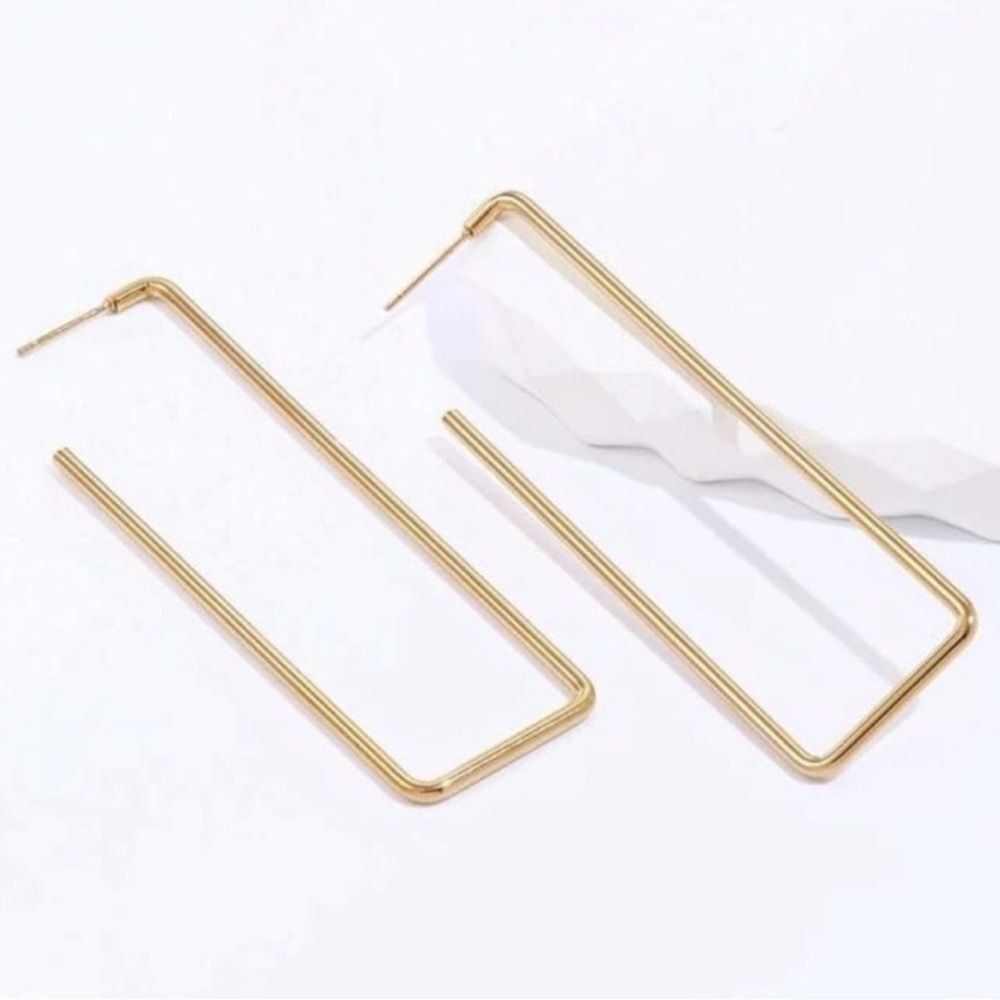 Y2K Gold Filled Geometric Huggie Hoop Minimalist Boujee Earrings - Picture 2 of 8